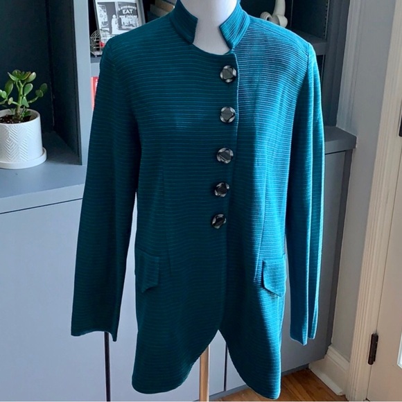 Designer MISOOK Striped Green and Blue Jacket with Decorative Buttons - Picture 11 of 11